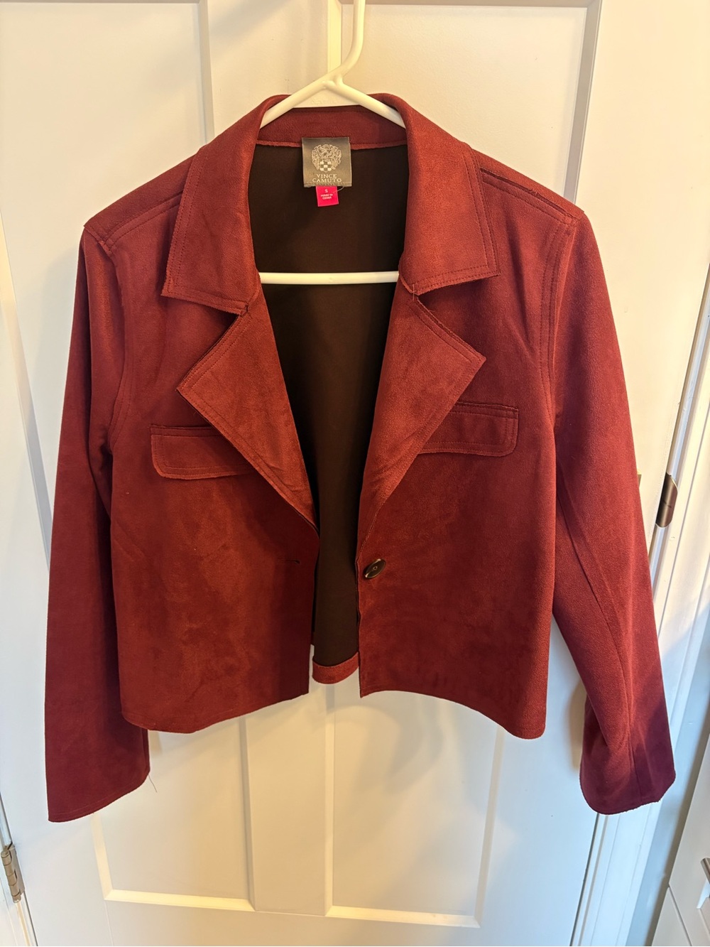 Women's Wine Colored Faux Suede Blazer Jacket